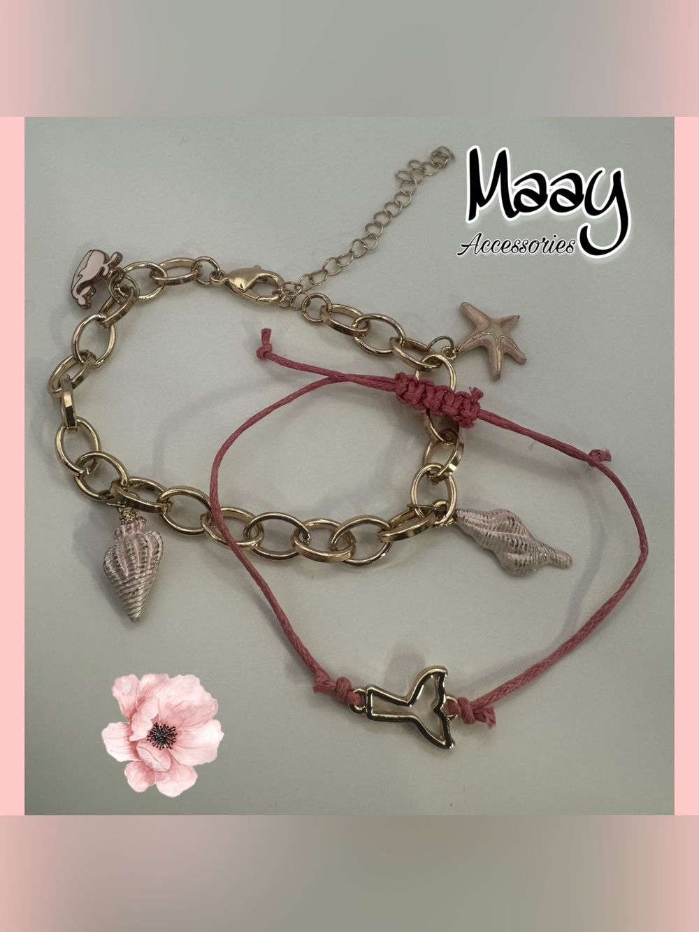 Maay Accessories Pink Gold Beach Charm Bracelet Set